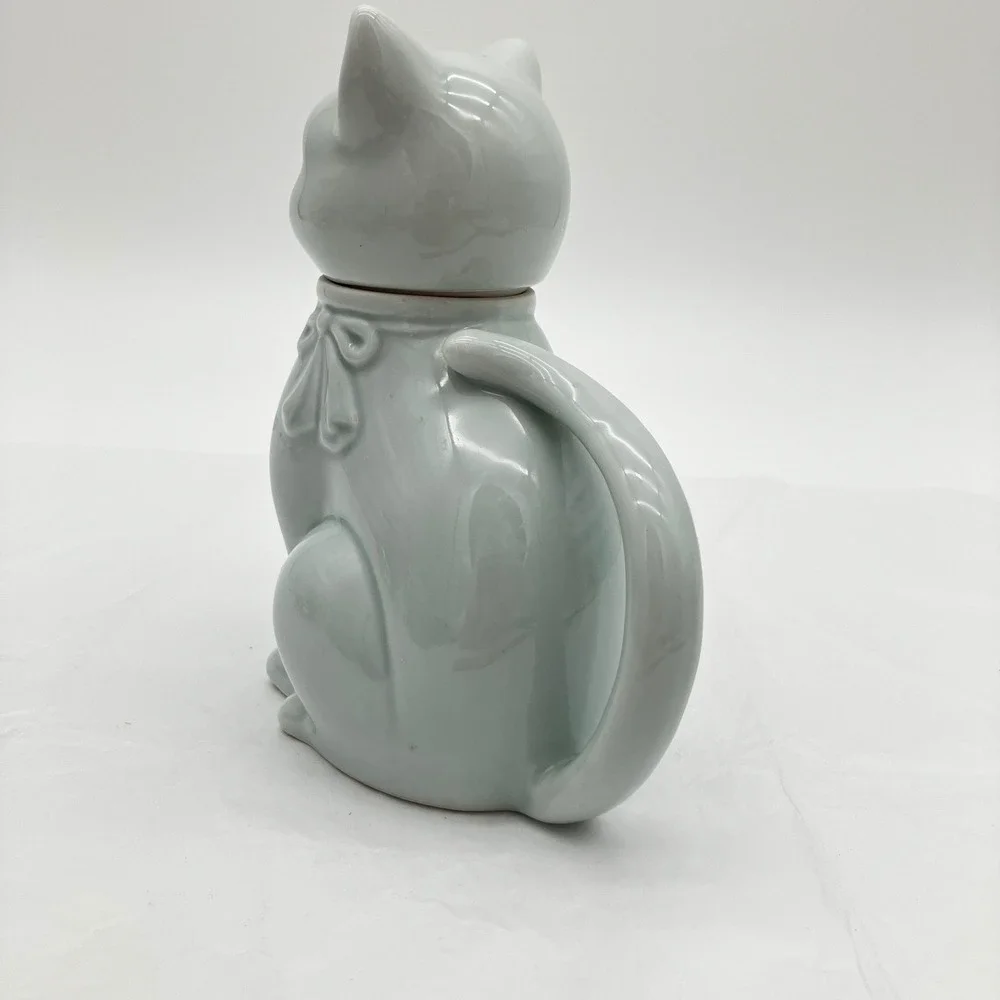 Vintage Celadon Takahashi Japan Celadon Porcelain Cat Teapot 1970s Kitty Creamer